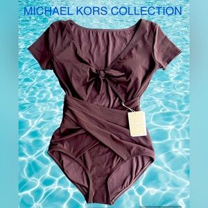 MICHAEL KORS COLLECTION cut out short sleeve one piece swimsuit brown